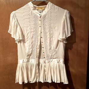 White silk top with ruffles